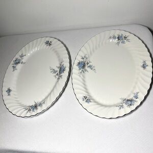 Johnson Brothers White and Blue Floral Oval Serving Plates. Vintage. Ironstone